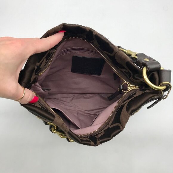 Coach Brown Canvas Signature Chain Convertible Shoulder Bag F18862 - Picture 10 of 11